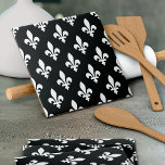 Fleur de Lis Pattern, Royal French, White on Black Tile<br><div class="desc">Elegant,  stylish and sophisticated pattern with white Fleur De Lis Pattern on black background. Modern and trendy design,  perfect for the heraldry charge lover.</div>