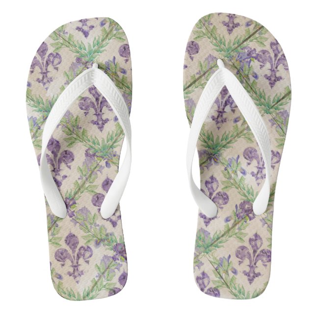 Fleur-de-lis pattern - watercolor Iris Flip Flops (Footbed)