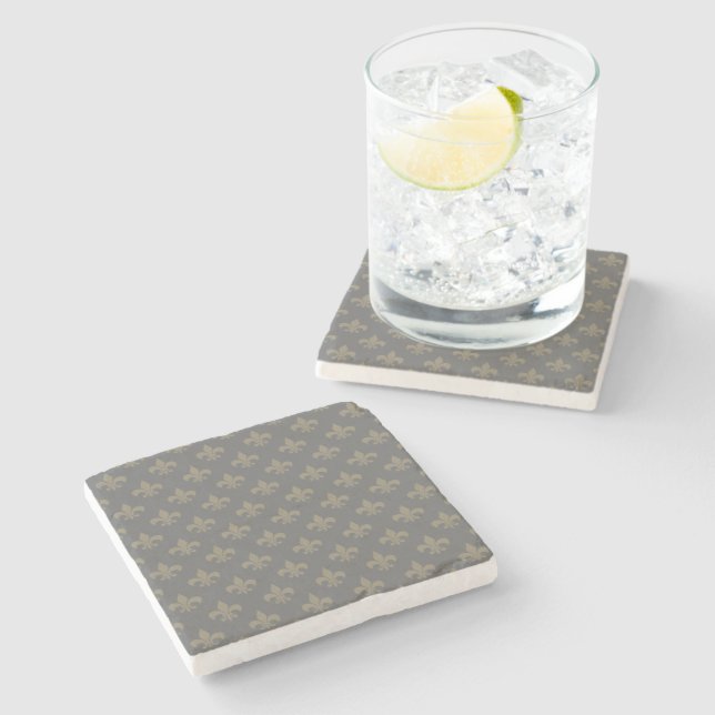 Fleur de lis Pattern + your image or text Stone Coaster (Side)