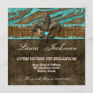 Fleur de Lis Photo Card Blue Brown Zebra Suede