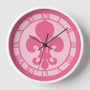 Fleur De Lis Pink Clock