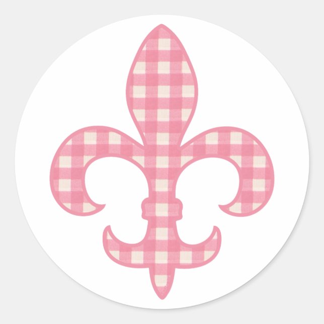 Fleur de lis Pink Gingham stickers (Front)