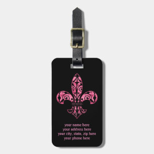Fleur de lis Pink Luggage Tag