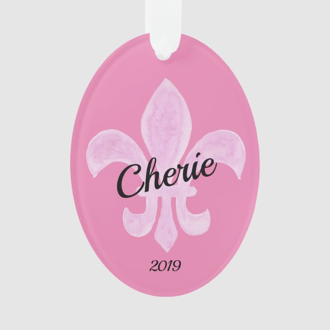 Fleur de Lis Pink Personalized Ornament (Front)