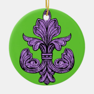 Fleur de lis Purple Ceramic Ornament