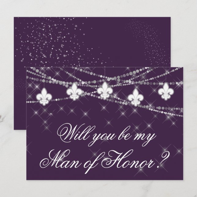 Fleur de Lis Purple Lights | Be My Bridesmaid Ask (Front/Back)