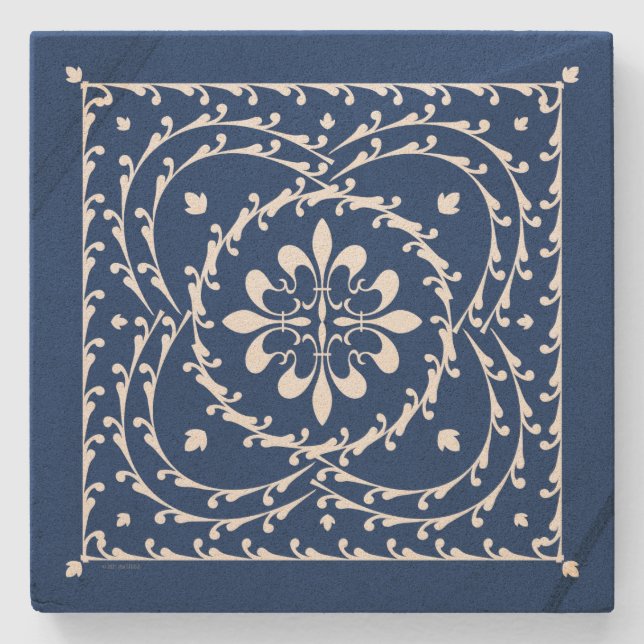 Fleur-de-lis Quatrefoil Stone Coaster (Front)