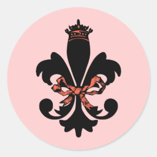 Fleur de lis Queen with bow Classic Round Sticker