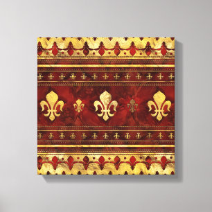 Fleur-de-lis Red Marble and Gold Canvas Print