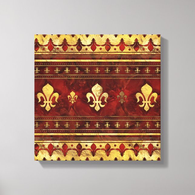 Fleur-de-lis Red Marble and Gold Canvas Print (Front)