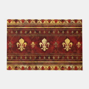 Fleur-de-lis Red Marble and Gold Doormat