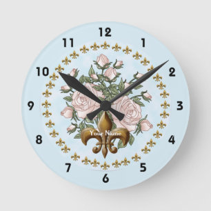Fleur de lis roses  round clock