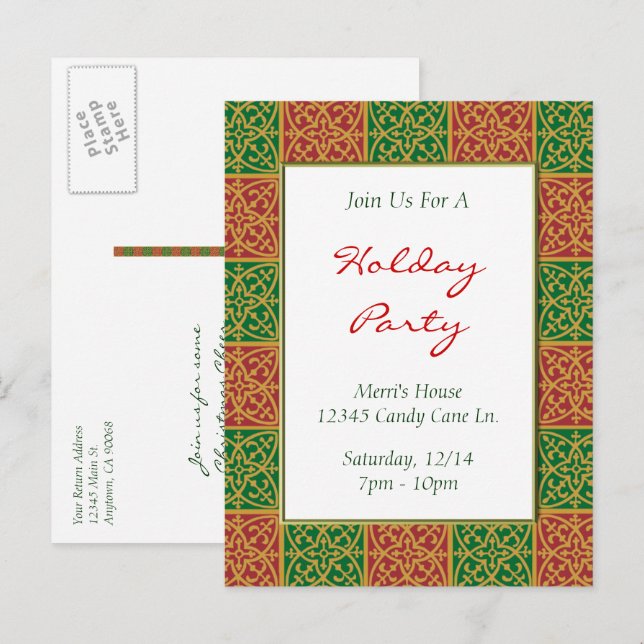 Fleur de Lis Rouge Vert personnalisé Invitation de (Devant / Derrière)