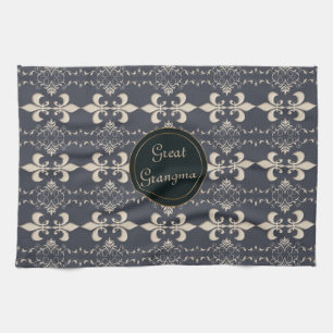 Fleur de Lis, royal seamles pattern. text. Kitchen Towel