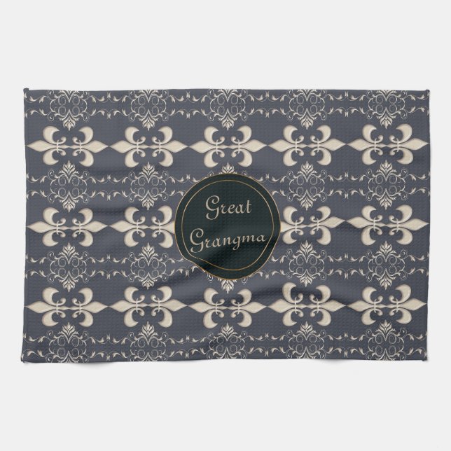 Fleur de Lis, royal seamles pattern. text. Kitchen Towel (Horizontal)