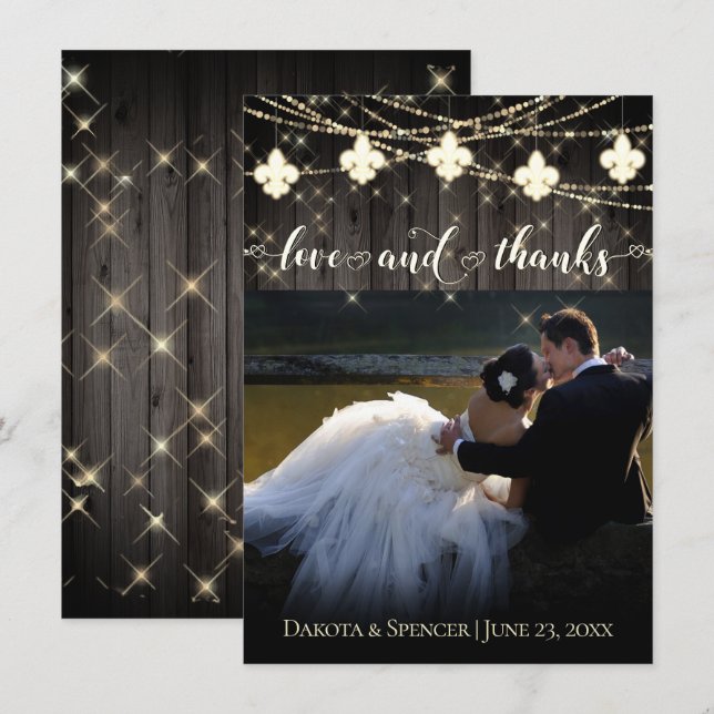Fleur de Lis Rustic Lights | Photo Love and Thank You Card (Front/Back)