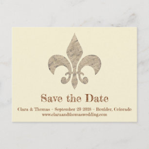Fleur de lis Save the Date Simple Elegant Wedding Announcement Postcard