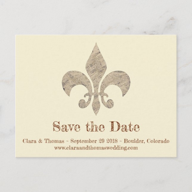 Fleur de lis Save the Date Simple Elegant Wedding Announcement Postcard (Front)