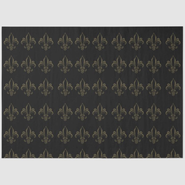 Fleur De Lis Simple Elegant Black and Gold  Tissue Paper (Front)
