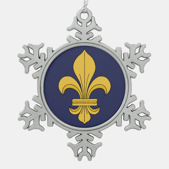 Fleur-de-lis Snowflake Pewter Christmas Ornament (Front)