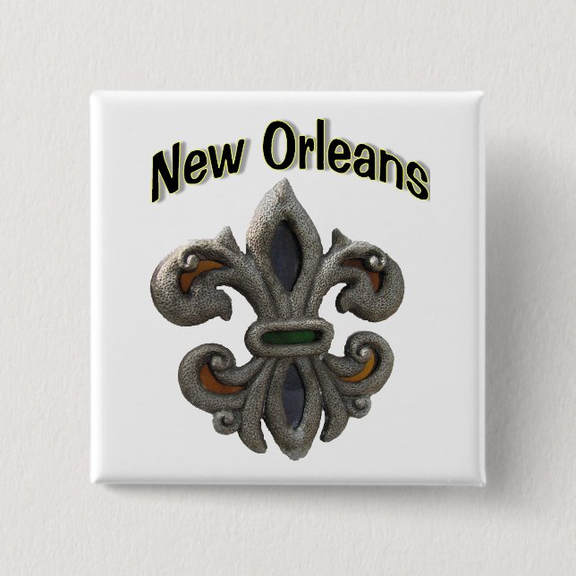 Fleur de lis Stained Glass 2 Inch Square Button (Front)
