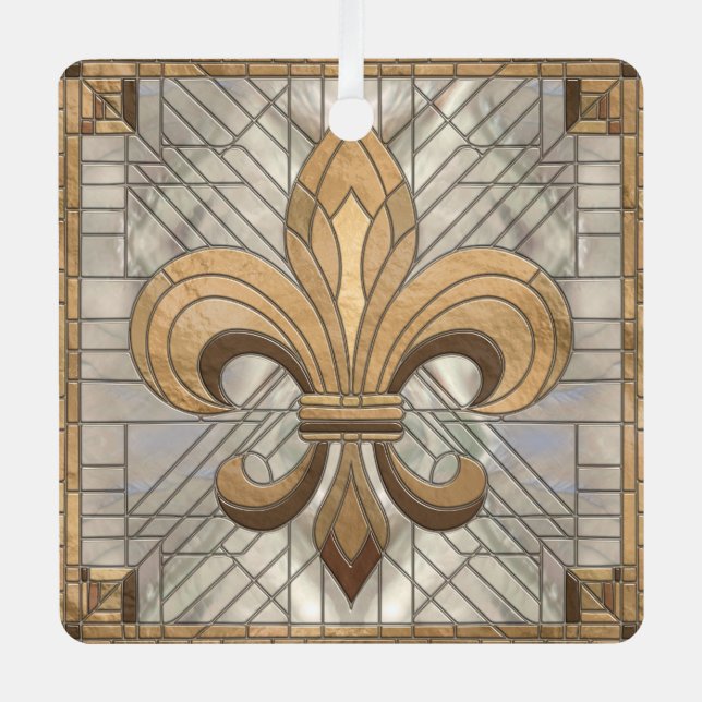 Fleur-de-lis - Stained glass mosaic art Metal Ornament (Front)