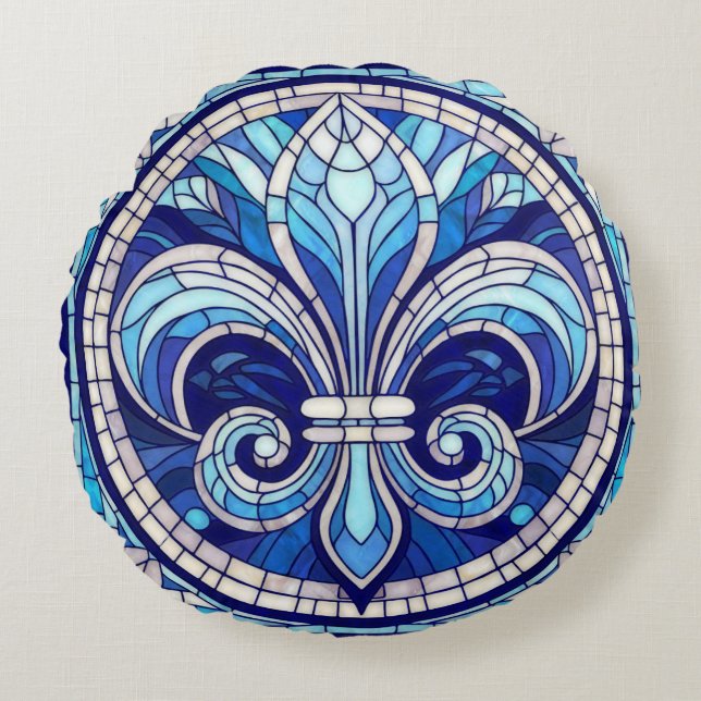 Fleur-de-lis - Stained glass mosaic art Round Pillow (Front)