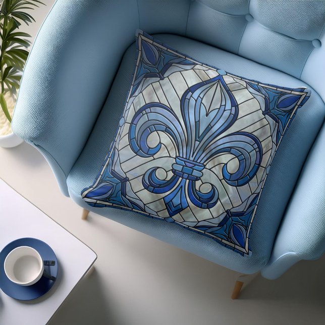 Fleur-de-lis - Stained glass mosaic art Throw Pillow (Creator Uploaded)