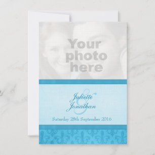 Fleur De Lis style blue photo wedding invitation