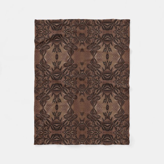 Fleur De Lis Styled Faux Leather Pattern Fleece Blanket (Front)
