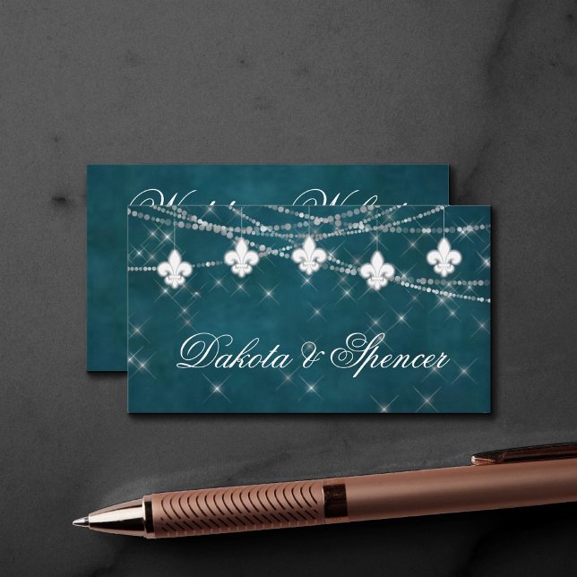 Fleur de Lis Teal Lights | Moody Wedding Website Enclosure Card (Creator Uploaded)