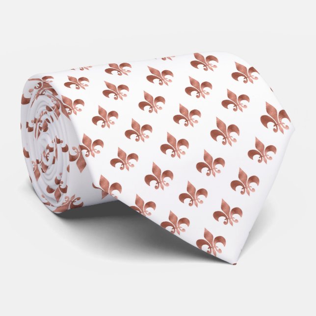 fleur de lis tiled pattern rose gold neck tie (Rolled)