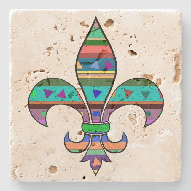 Fleur de Lis Travertine Coaster (Front)