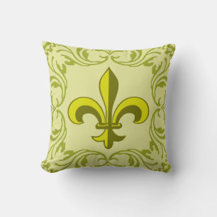 Fleur de lis vintage lime damask pattern throw pillow