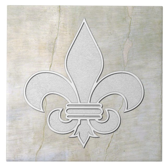 Fleur-de-lis Vintage Plaster Look  Tile (Front)