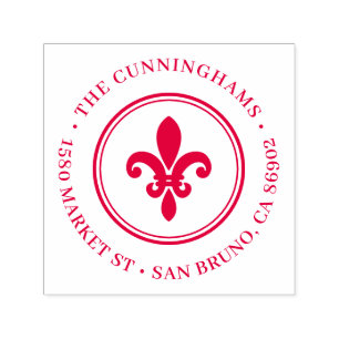 Fleur De Lis Vintage Round Return Address Self-inking Stamp