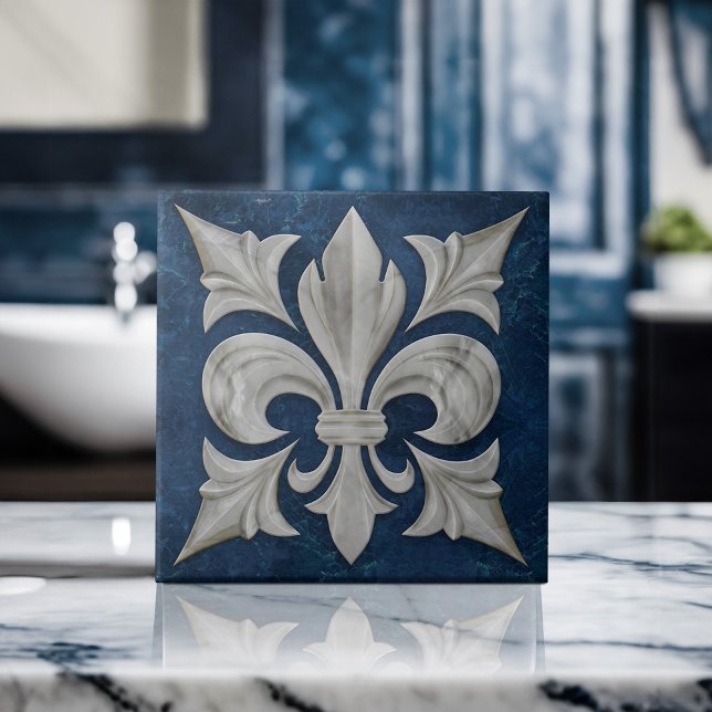 Fleur-De-Lis White and Blue Marble  Tile (Creator Uploaded)