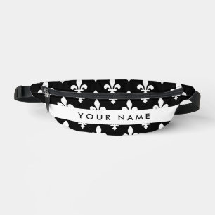 Fleur de Lis, White on Black, White, Your Name Fanny Pack