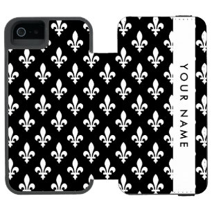 Fleur de Lis, White on Black, White, Your Name Incipio Watson™ iPhone 5 Wallet Case