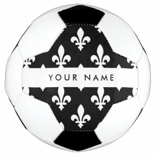 Fleur de Lis, White on Black, White, Your Name Soccer Ball