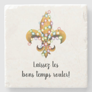 Fleur de Lis with Christmas Lights Stone Coaster
