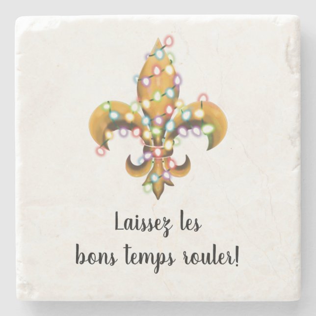 Fleur de Lis with Christmas Lights Stone Coaster (Front)