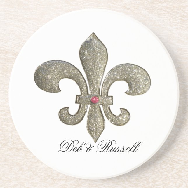 Fleur de lis with custom names coaster (Front)