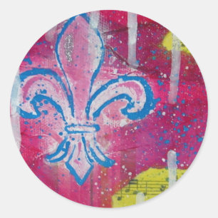 Fleur de Lis with Magenta, Blue and Yellow Classic Round Sticker