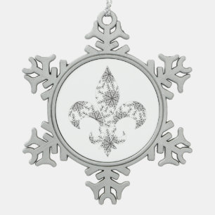 Fleur de Lis with Snowflakes on Snowflake Pewter Christmas Ornament