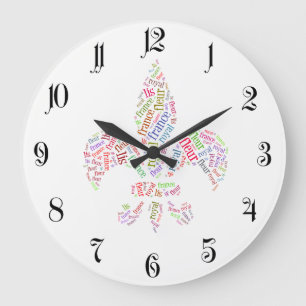 Fleur de Lis words symbol Large Clock