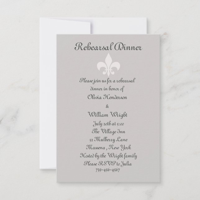 Fleur de Lise Rehearsal Dinner Invite Grays (Front)