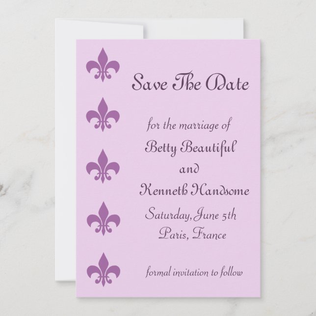 Fleur De Lise Save the Date in Lilacs (Front)