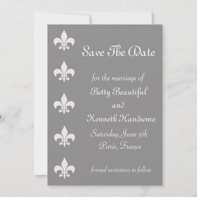 Fleur De Lise Save the Date in Smokey Greys (Front)