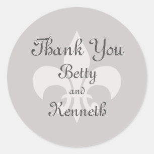 Fleur de Lise Thank You Sticker in Smokey Greys